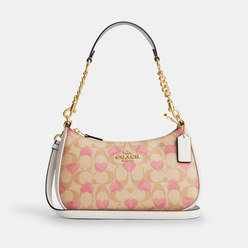 New! Teri Shoulder Bag In Signature Canvas With Heart Print ❤️
